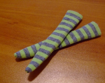 Blythe / DAL Socks - Lime And Heather Grey Stripes - LAST PAIR
