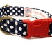 Navy Blue White Polka Dot Nautical Dog Collar - Organic Cotton - Antique Brass Hardware - "The Brandy"