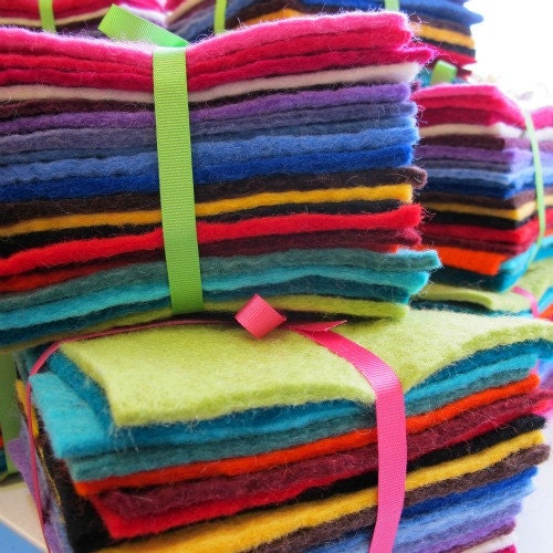 100 Wool Felt Sheets Stack of 20 colours by BloomingFelt on Etsy
