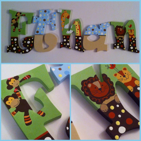 Items similar to Custom hand painted wooden letters- Noah's Ark theme ...