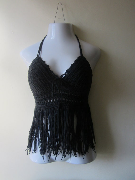 Crochet FRINGE halter top Crochet fringe top festival top