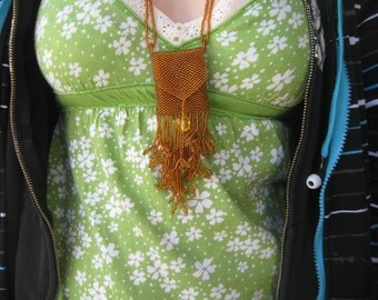 Bead woven Amulet Bag Necklace in Copper