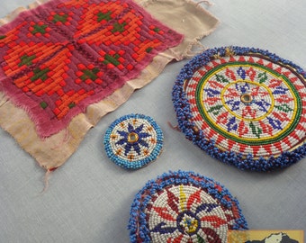 Vintage Tribal Talisman: Kuchi Beaded Remnant and Textile Remnant, Gul I Peron Patch Set #38