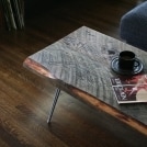industrial ruffcut coffee table from old growth fir and hairpin legs