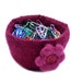REDUCED 50% Felted bowl, wool, burgundy wine, with felted flower in dark mauve