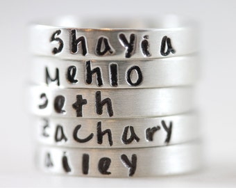 Personalized Ring, Mother's Day, Sterling Silver Ring, custom name, Stacking Ring, Personalized Jewelry, Custom Hand Stamped Ring
