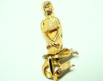 Vintage Jewelry, CWBA Flapper Brooch, Dancing Flapper Pin 1966 Charleston