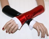 Shiny Black Red Foil Harley Quinn Ruffled Arm Warmers Gloves MTCoffinz
