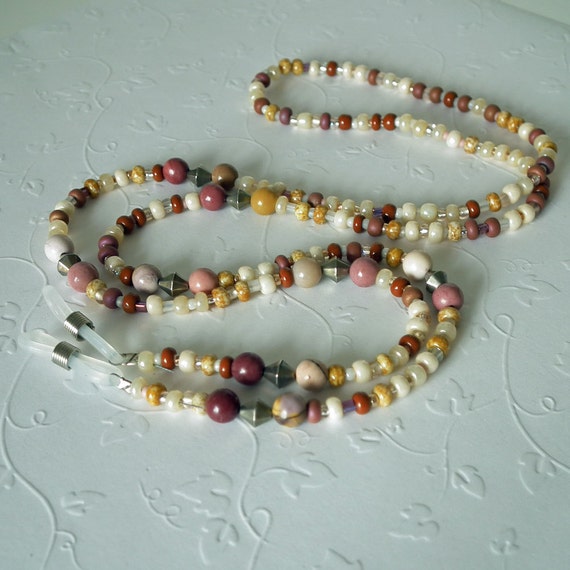 Beaded Eyeglass Lanyard Neutral Tans Browns Reading Glasses