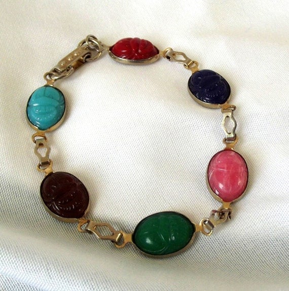 Vintage Scarab Bracelet Links Egyptian Revival by GypsythatIwas