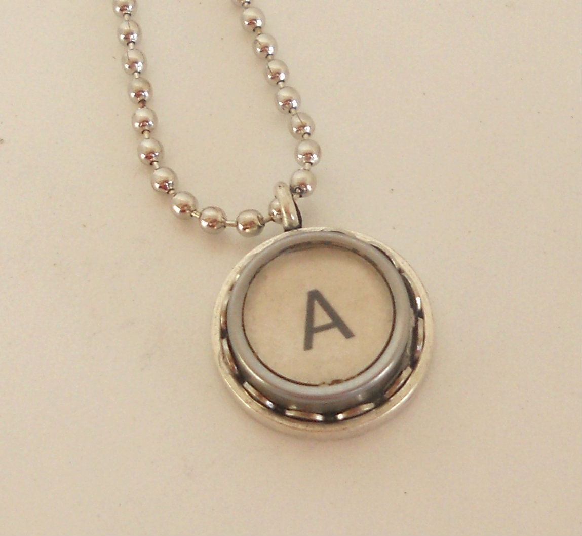 Typewriter Key Necklace Vintage Initial Jewelry by busterandboo