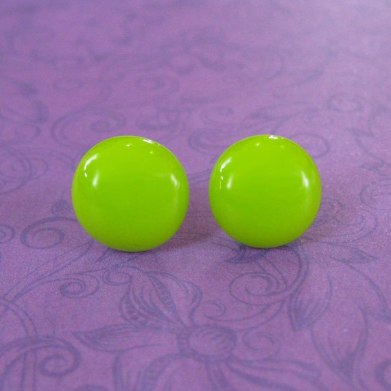 Lime Green Earrings Bright Green Studs Pierced Post Earings