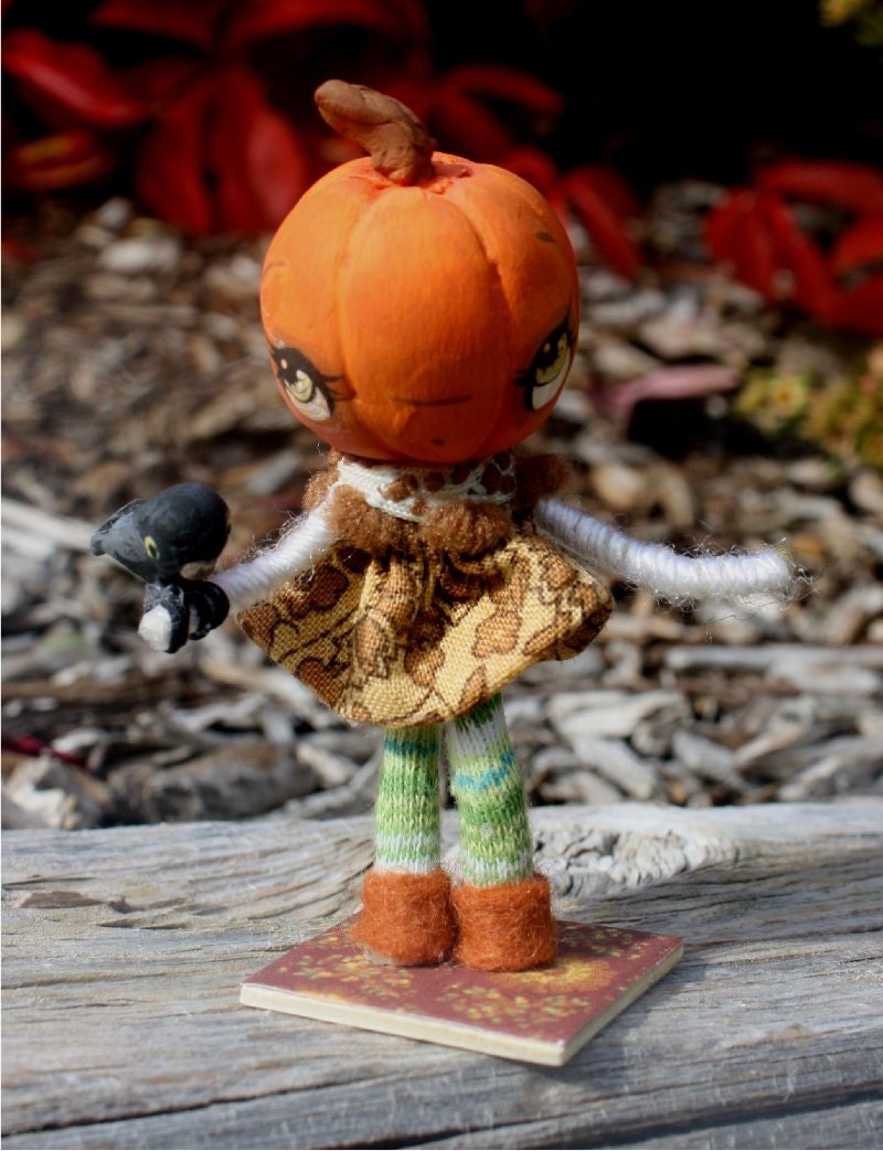 Pumpkin Doll Fall Porcelain OOAK Art Doll Cute Fall October