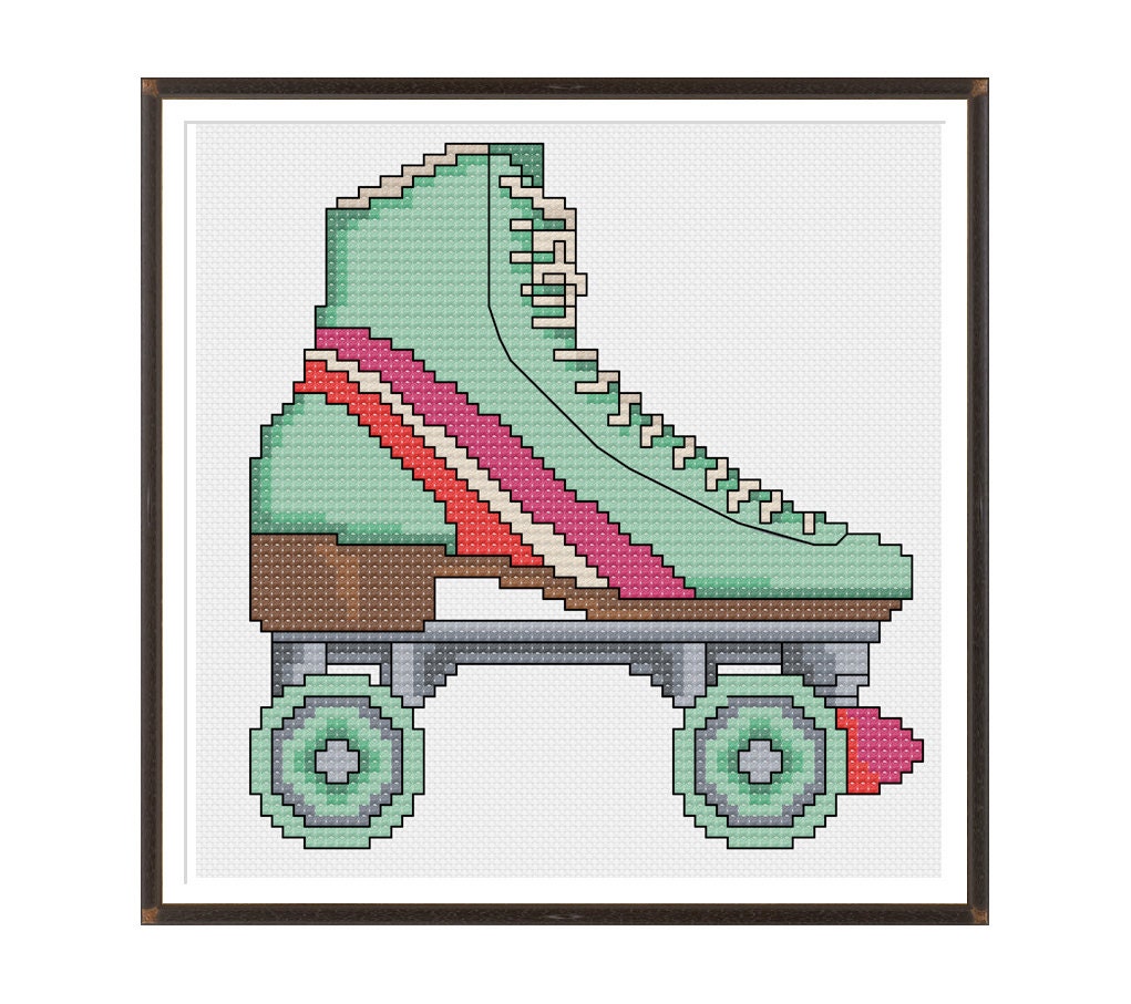 Retro Roller Skate Cross Stitch Pattern Instant Download