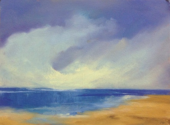 CURL, oil painting original landscape 100% charity donation, 6x8 oil painting on paper, clouds,