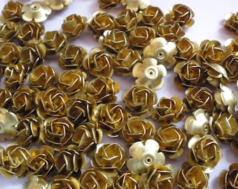 Vintage Brass Roses (16)(12mm)High Quality Made in the USA Three Layer Rose (has a center hole)