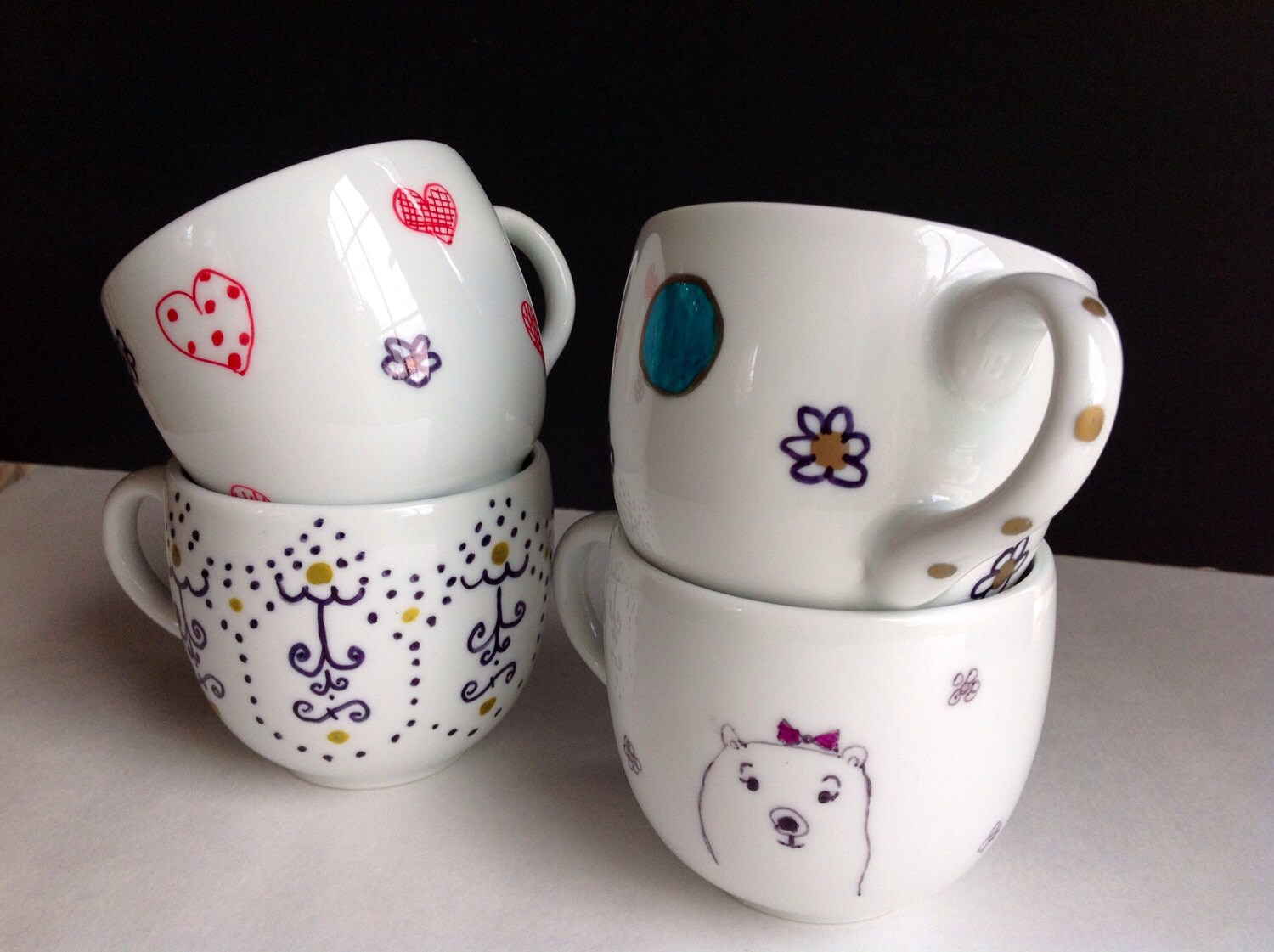 Set of coffee cups Doodle mugs by Laineybean on Etsy