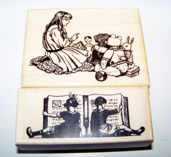 Items similar to Lot of 2 New Mounted Rubber Stamps Children Teaching Reading Giant Book on Etsy