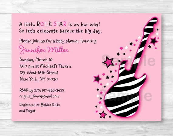 Cute Pink Rock Star Baby Shower Invitation / Rock Star Baby Shower Invite / Guitar Baby Shower Invite / Hot Pink & Black / PRINTABLE Il_570xn
