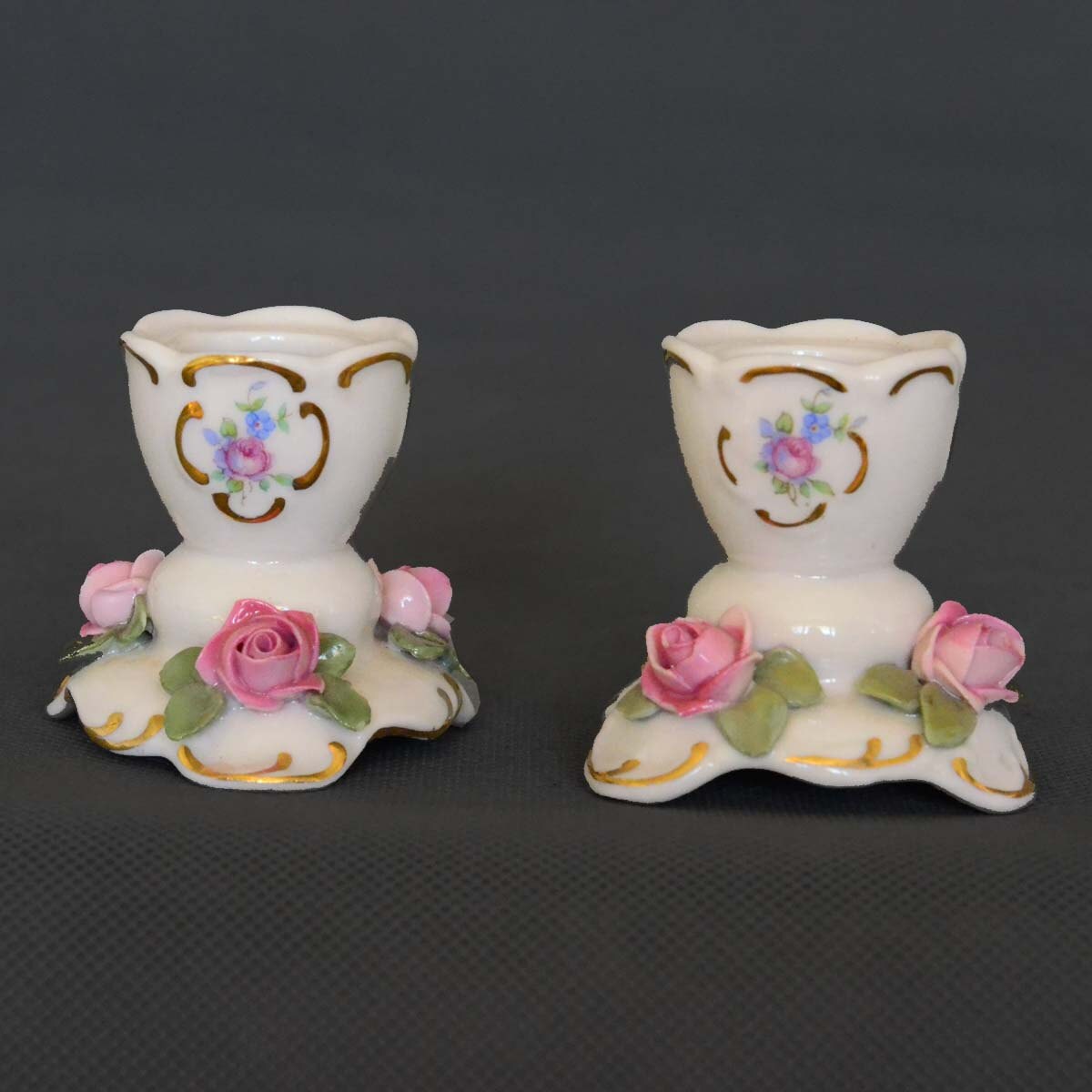 Dresden Porcelain Candle Holders with Pink Roses