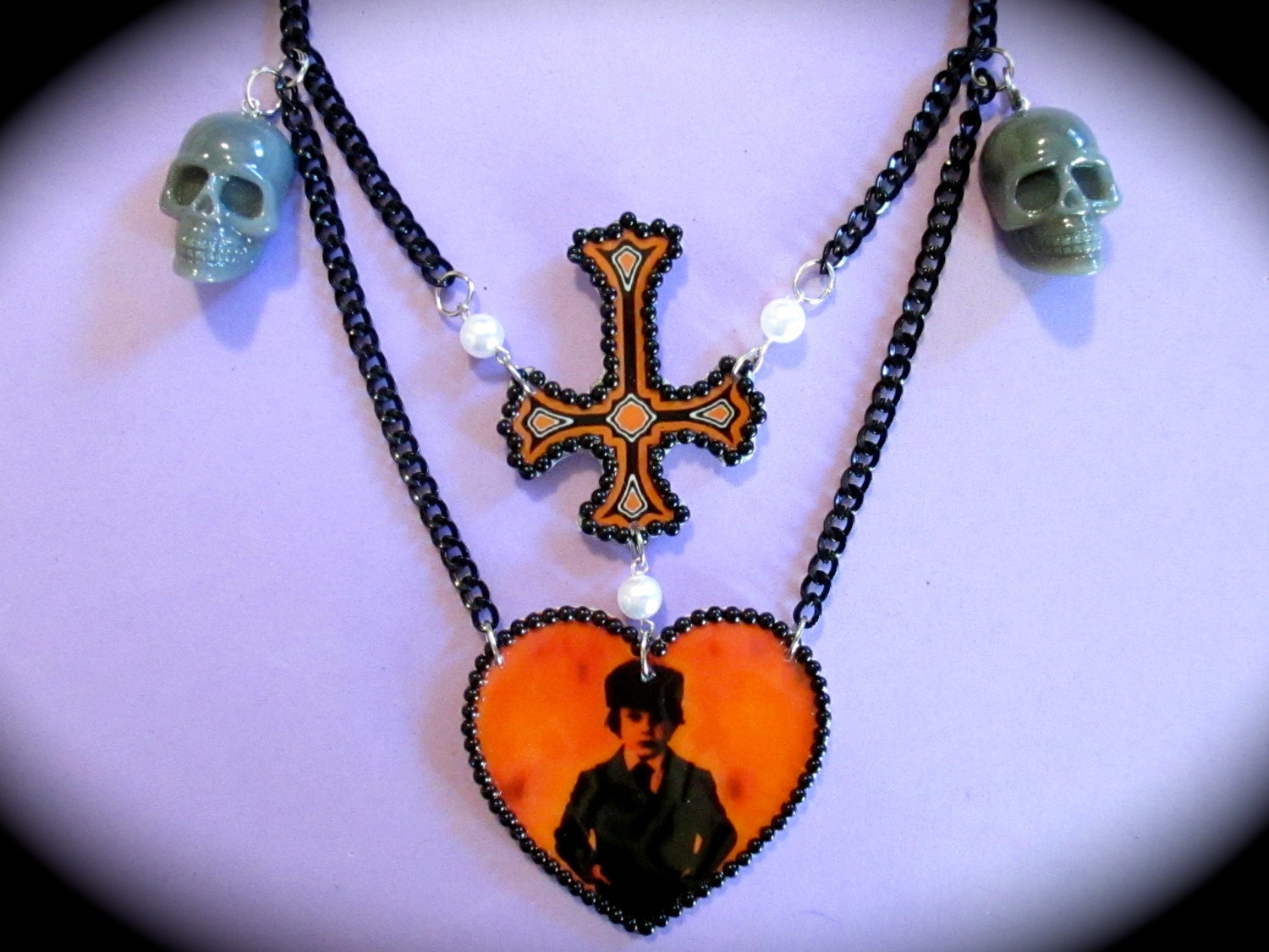 Omen Damien Heart Shaped Necklace with Inverted by PinkPandemonium