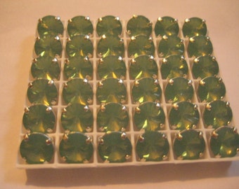 Lot of 4 11mm Pacific Opal Rivoli Shaped Swarovski Rhinestones in Sew on Settings