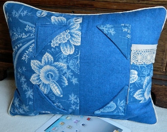 iPad Pillow in Denim and Shabby Chic for your tablet or gadget stand