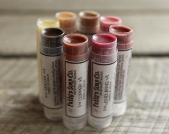 8 Pack or Singles | All Eight Colors | Natural Lip Balm | Beeswax Balm | Tinted Lip Balm | Cocoa Butter Lip Balm | Fatty's Soap Co.