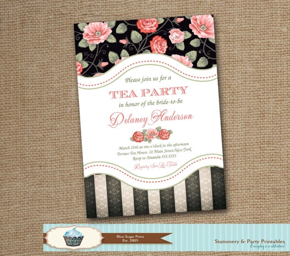 Bridal Tea Invitation, Tea Party Invitation, Shabby Chic Invitation, Baby Shower, Birthday, Bridal Shower, PRINTABLE, DIGITAL FILE Il_570xn