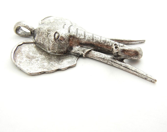 Antique Silver-tone Elephant Head Pendant Long Tusks