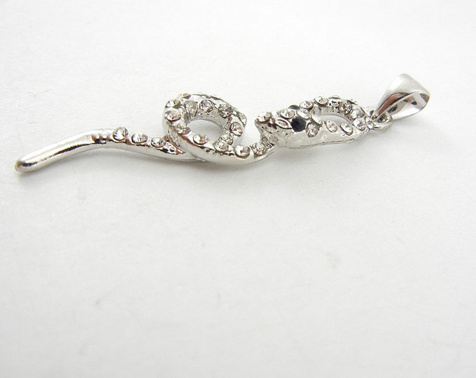 Thin Silver-tone Rhinestone Snake Pendant