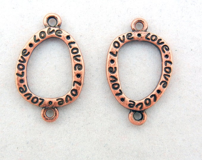 Pair of Double Link Copper-tone Pewter Love Charms