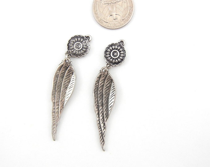 Gray Epoxy Wing Charms Pair Antique Silver-tone