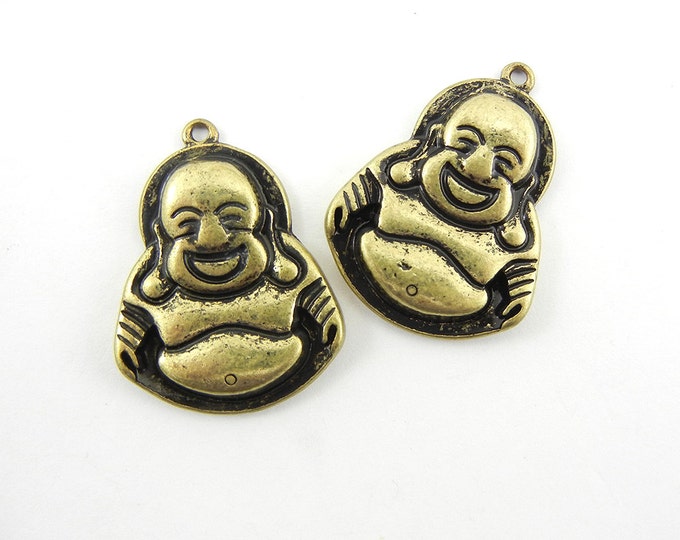 Pair of Antique Gold-tone Laughing Buddha Charms