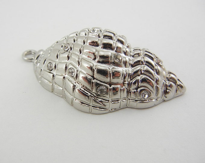 Silver-tone Seashell Charm Pendant with Scattered Rhinestones