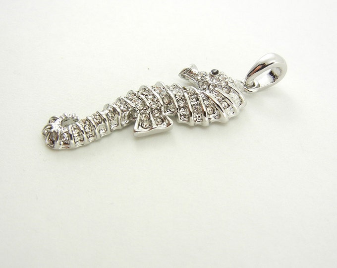 Silver-tone Seahorse Pendant with Rhinestones