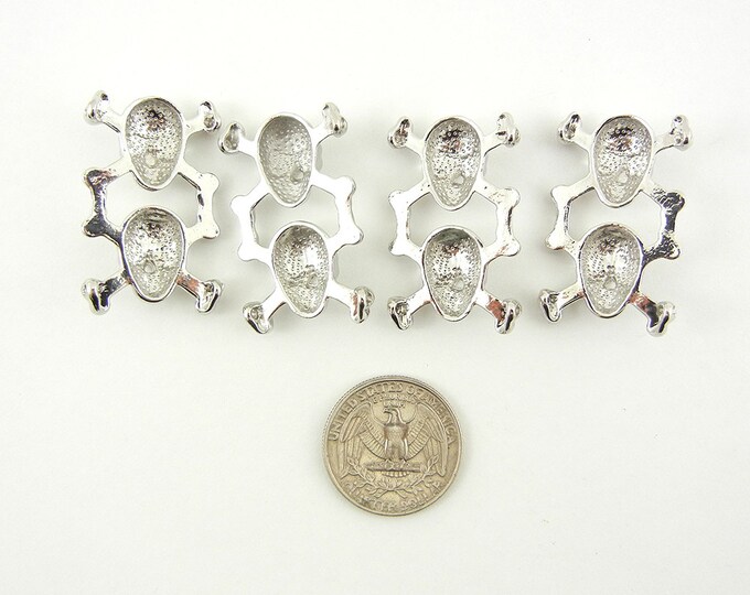 4 Silver-tone Skull and Crossbone Slide Charms