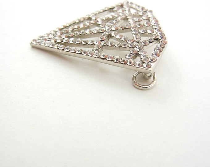 Diamond Shaped Gem Rhinestone Pendant Silver-tone