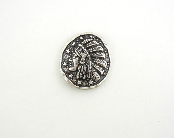 Slightly Curved Antique Silver Round Indian Head Connector