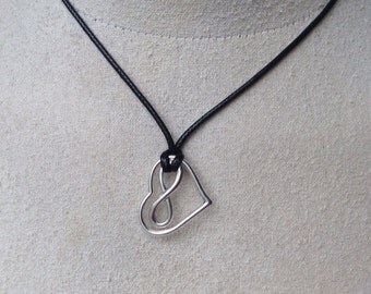 Infinite Love symbol and Heart on black silk cord