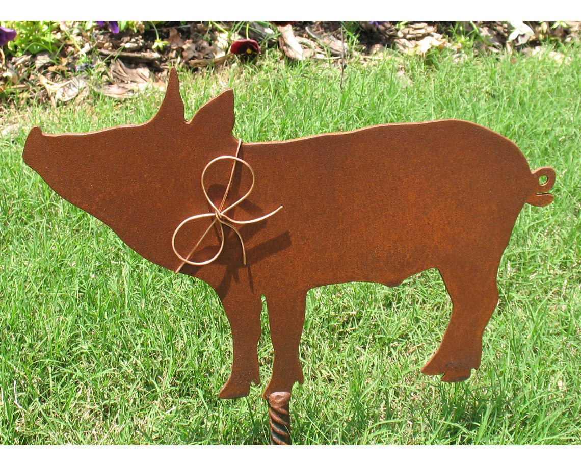 Pig Metal Garden Stake Metal Yard Art Metal Garden Art