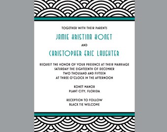 Art Deco Wedding Invitations - Vintage Antique Art Nouveau Art Deco Wedding Wave Pattern Invitations