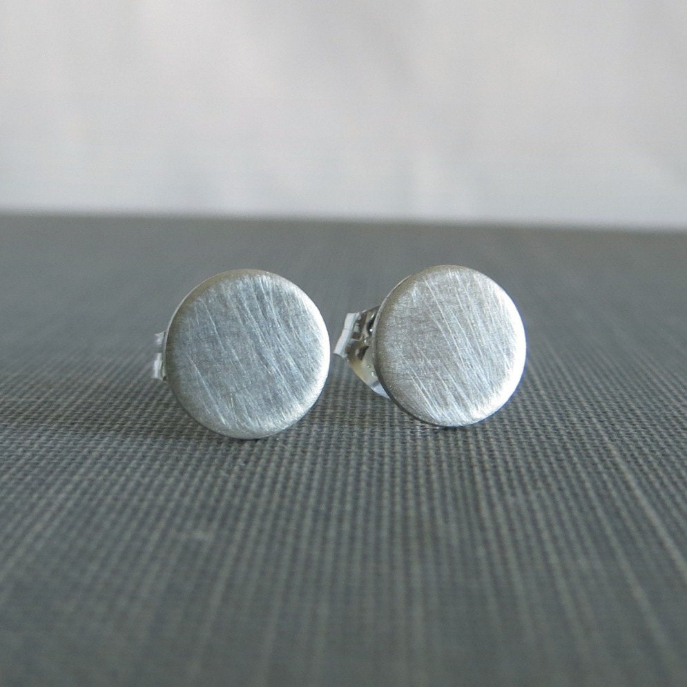 Sterling Silver Post Earrings Brushed Flat Circle Studs