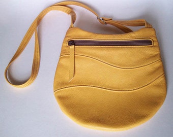 Yellow Leather Purse - Crossbody Style - Large Round