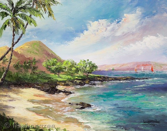 MALUAKA BEACH MAUI Original Palette Knife Oil Painting 11x14