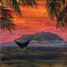 Whale Of A Tail 4 x 4 Mini Original Oil Painting Art Artwork Sunset Humpback Tropical Palm Tree Ocean Hawaii Season Watching Tropics Maui