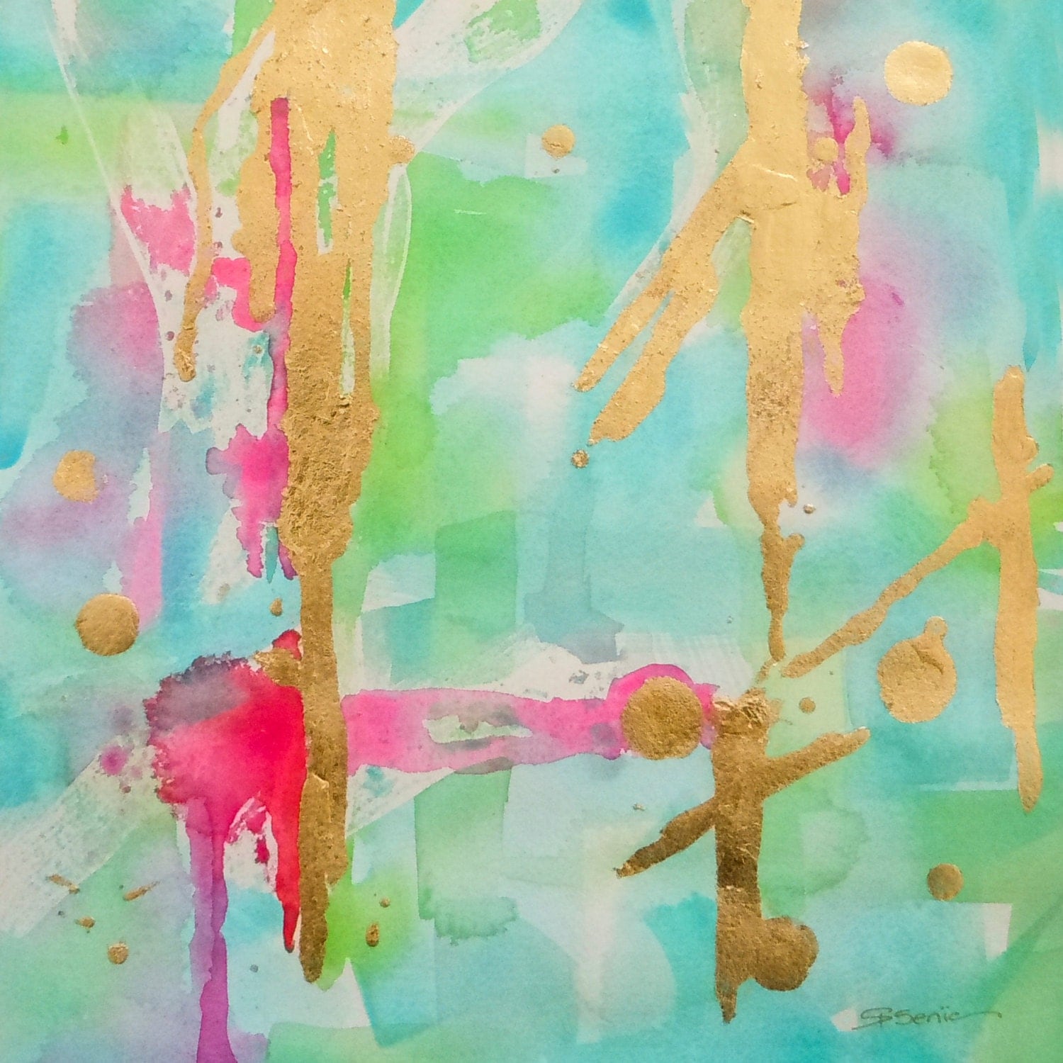 Mint Green Abstract Watercolor Art Print Mint by LimezinniasDesign