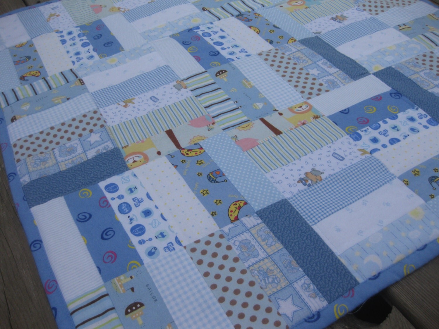 Blue baby quilt flannel quilt for a baby boy crib