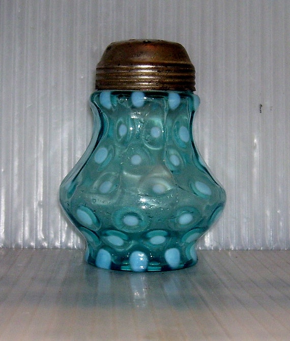 Antique Victorian MUFFINEER SUGAR SHAKER Aqua Blue Opal