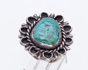 Navajo Pawn Turquoise Ring - 60s Royston Mine & Sterling - sz 4 1/2